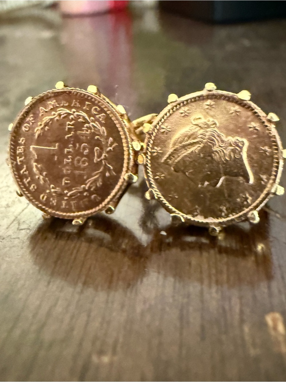 22k Authentic 1854 one dollar American gold coins in 18k Bezel earrings